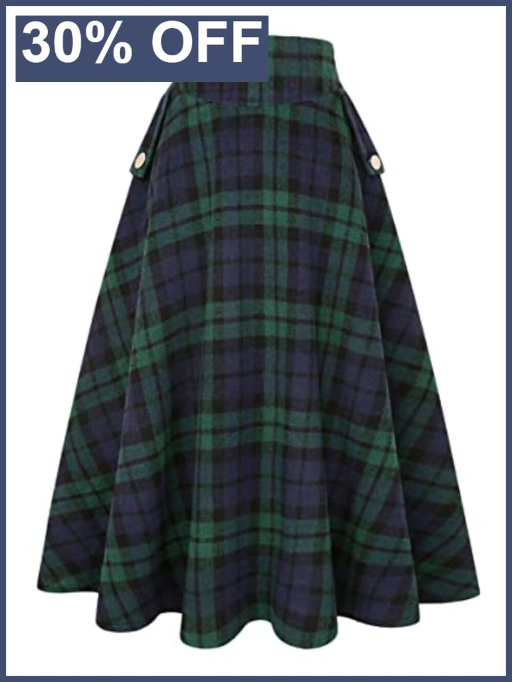 Wool Blend Plaid A-Line Maxi Skirt High Waisted Flared Long Skirt